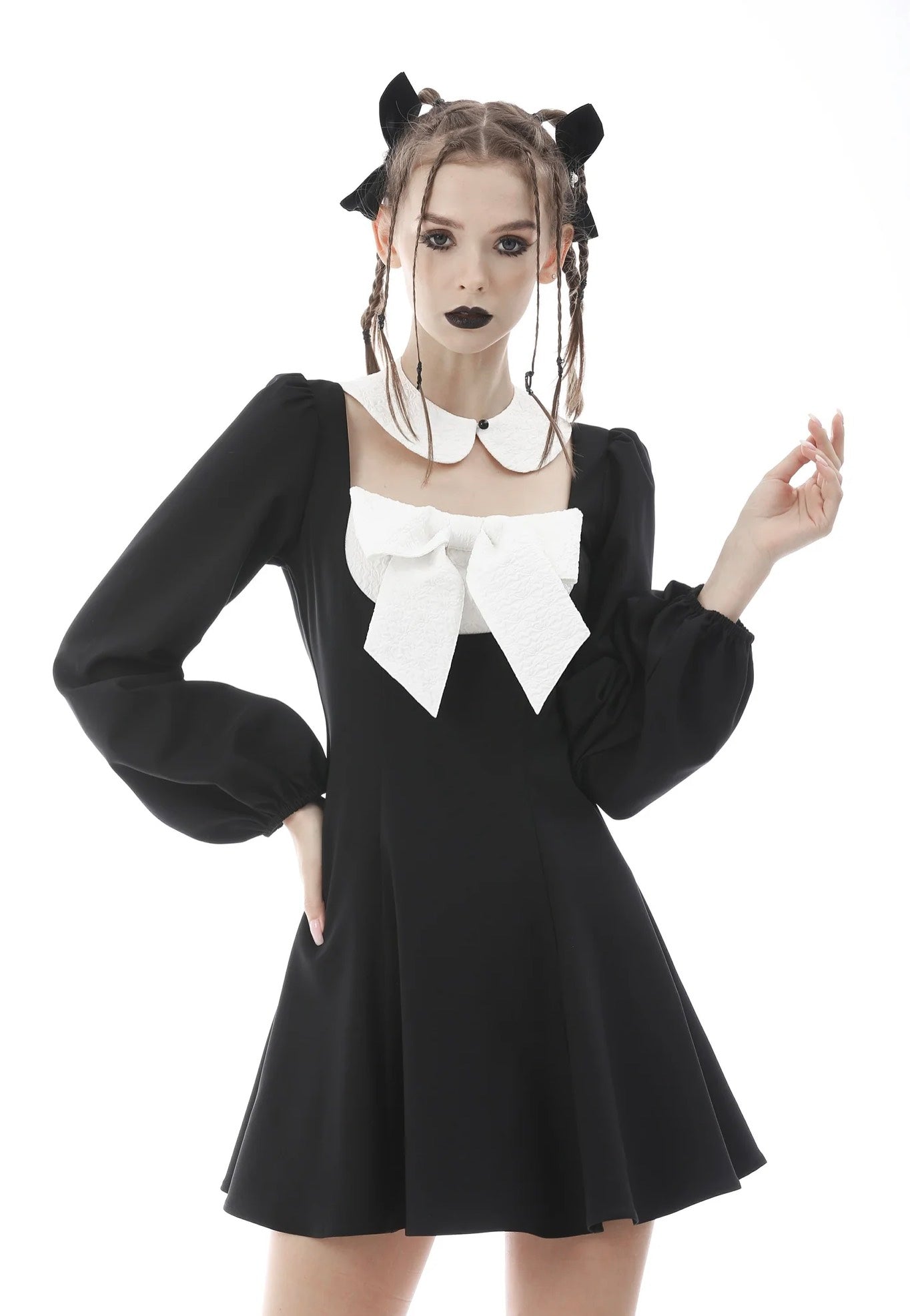 Dark In Love Gothic Lolita Black White Super Bowknot Black Kleid Nuclear Blast