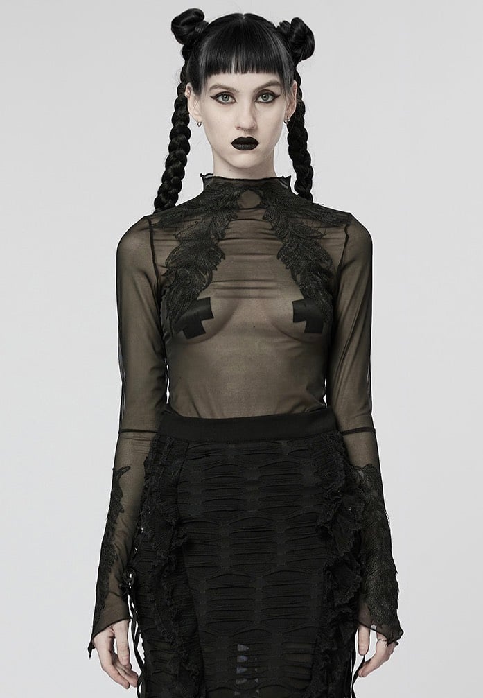 Black mesh turtleneck top online