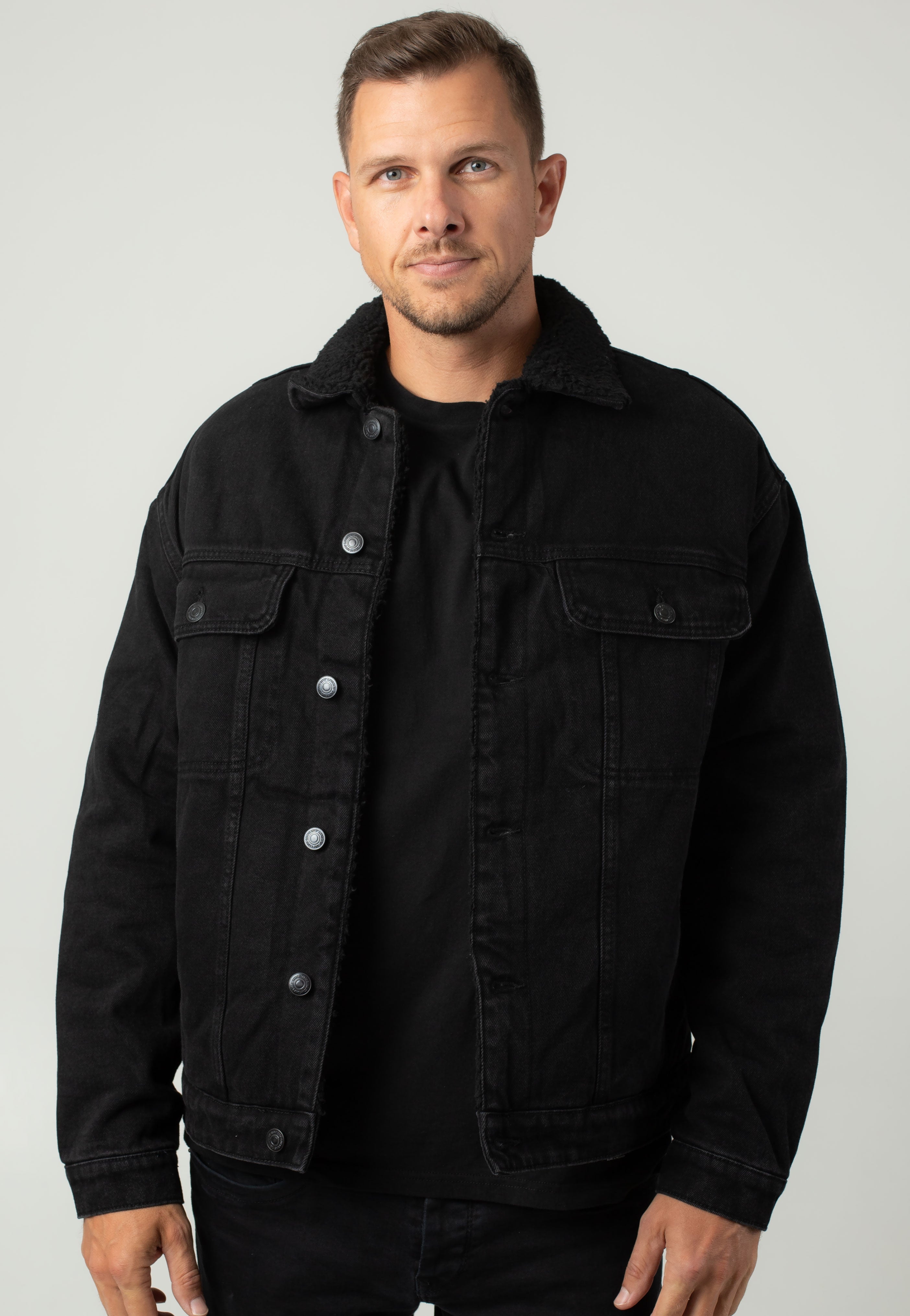 Only Sons Wilson Sherpa Black Denim Jeans Jacket