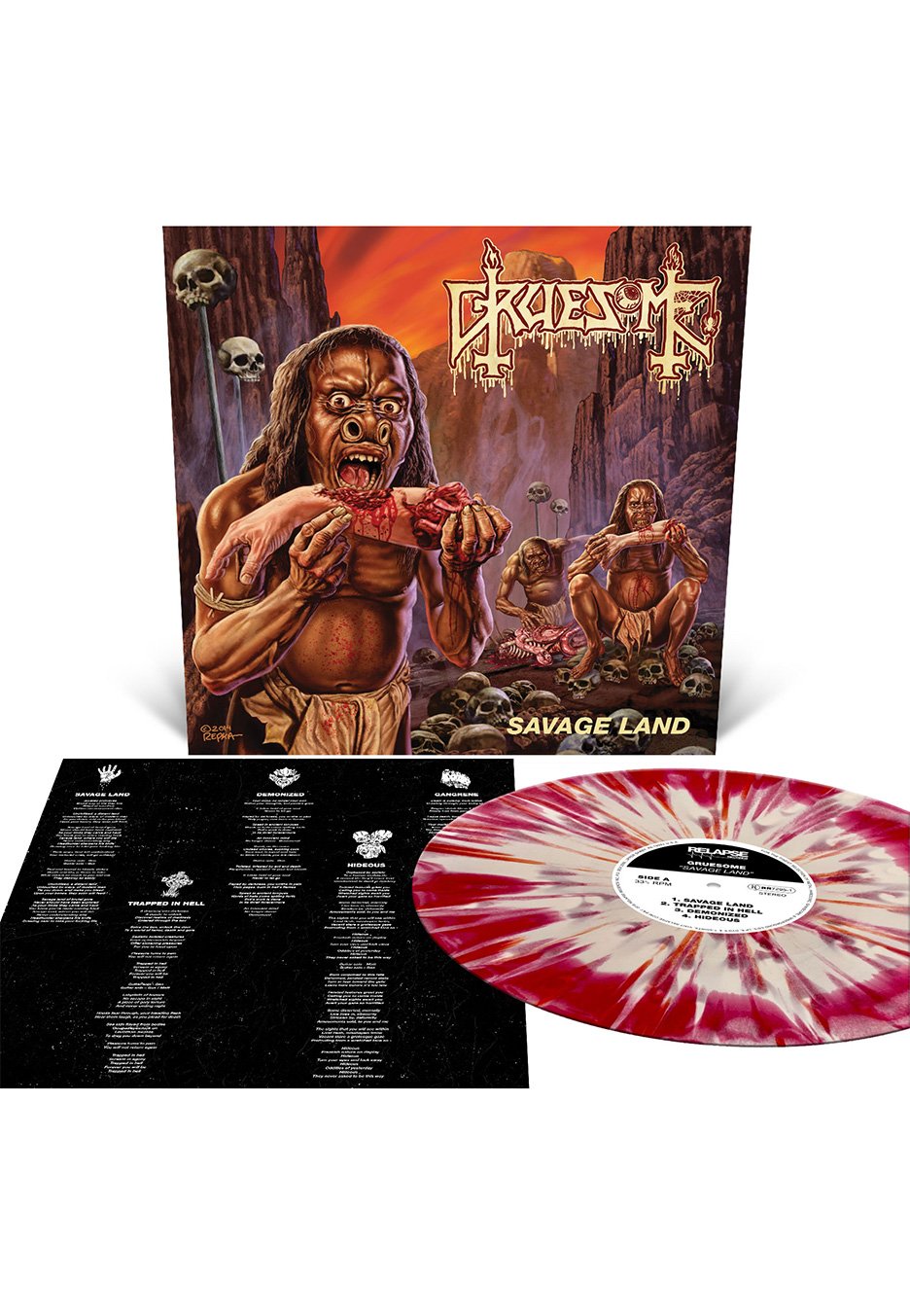 Gruesome - Savage Land Bone White/Red Merge w/ Bone White & Blood Red - Spalttered Vinyl | Neutral-Image