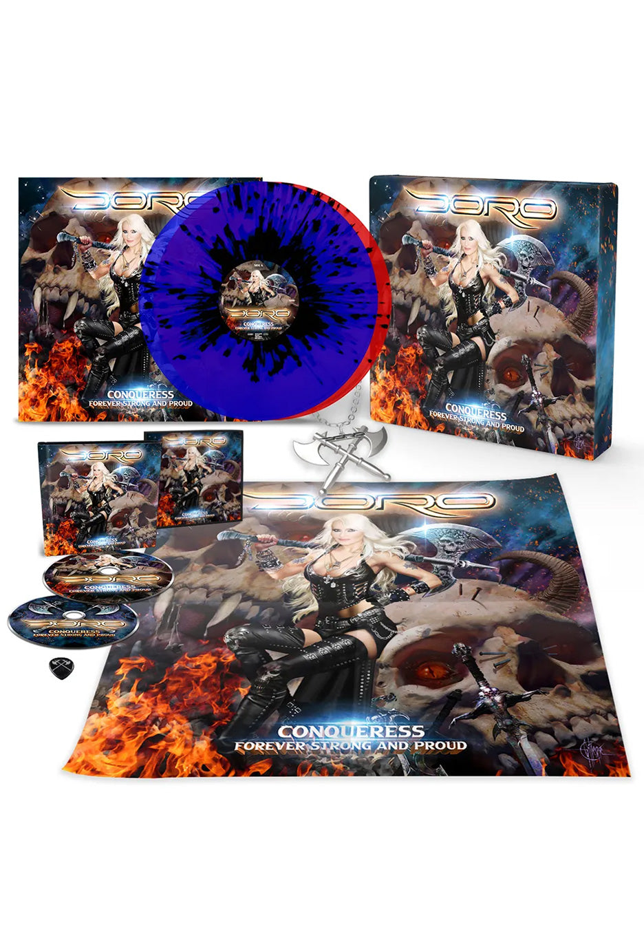 Doro - Conqueress - Forever Strong And Proud Blue w/ Black & Red w/ Black - Splattered 2 Vinyl + Digipak 2 CD | Neutral-Image