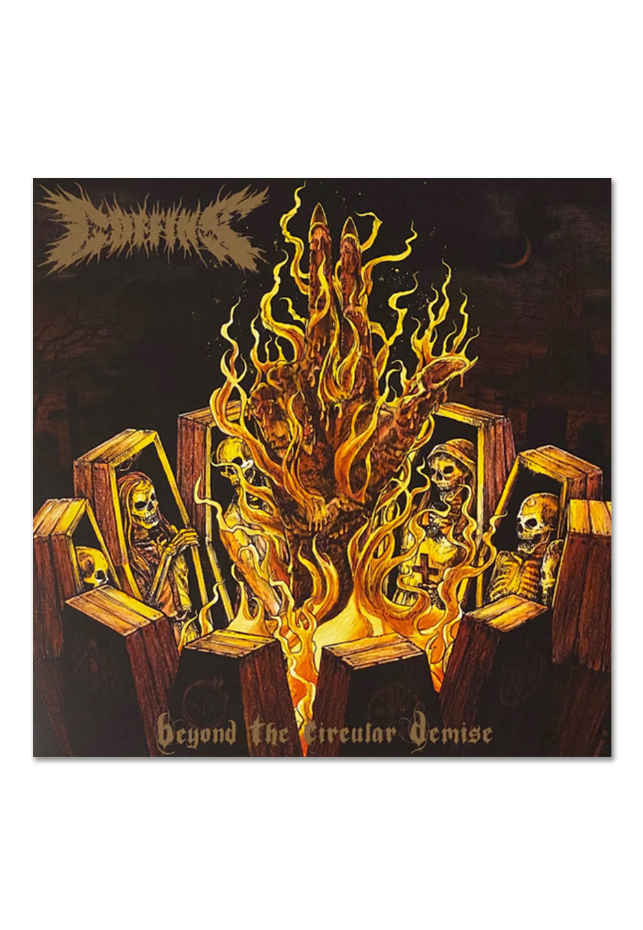 Coffins - Beyond The Circular Demise Ltd. Black Ice w/ Mustard/Halloween Orange/Oxblood - Splattered Vinyl | Neutral-Image