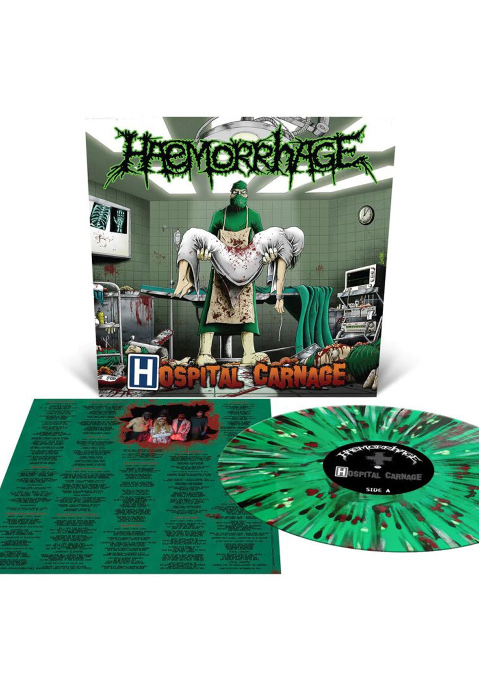 Haemorrhage - Hospital Carnage Ltd. Kelly Green w/ Black/Bone White/Red - Splattered Vinyl | Neutral-Image