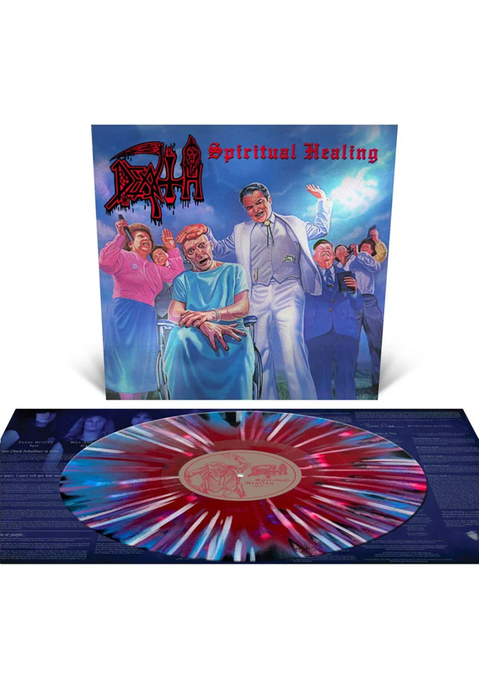 Death - Spiritual Healing Red/Cyan Blue/Black Tri Color w/ White/Hot Pink/Cyan Blue - Splattered Vinyl | Neutral-Image