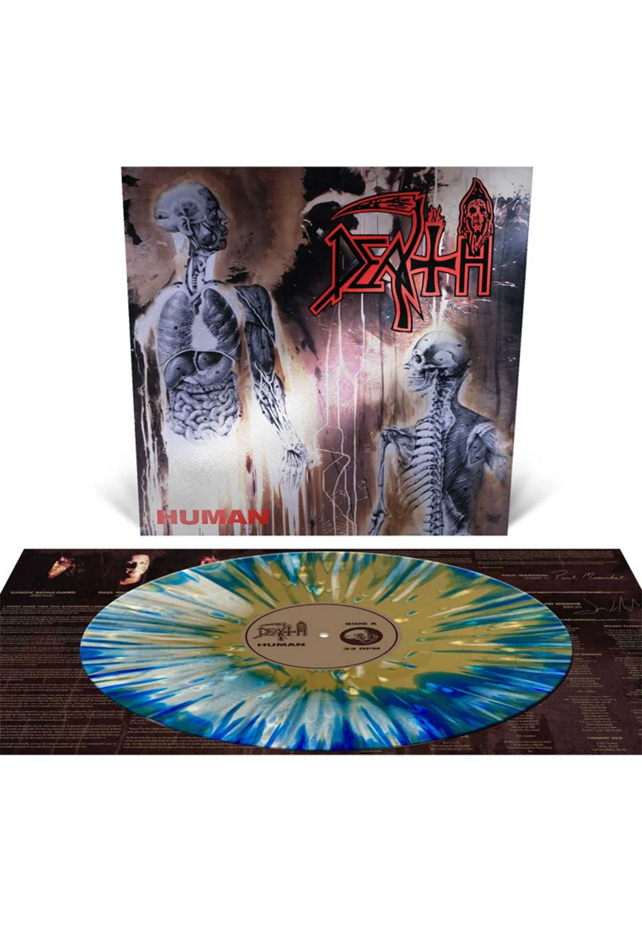 Death - Human Bone White/Blue Jay/Gold Tri Color w/ Bone White/Blue Jay/Gold - Splattered Vinyl | Neutral-Image