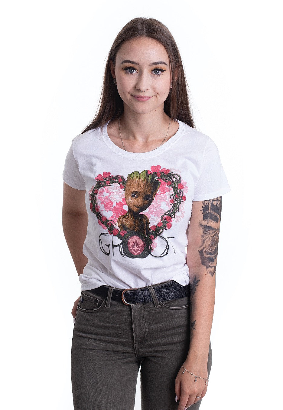 Guardians Of The Galaxy - Groot Heart Flowers White - Girly | Women-Image