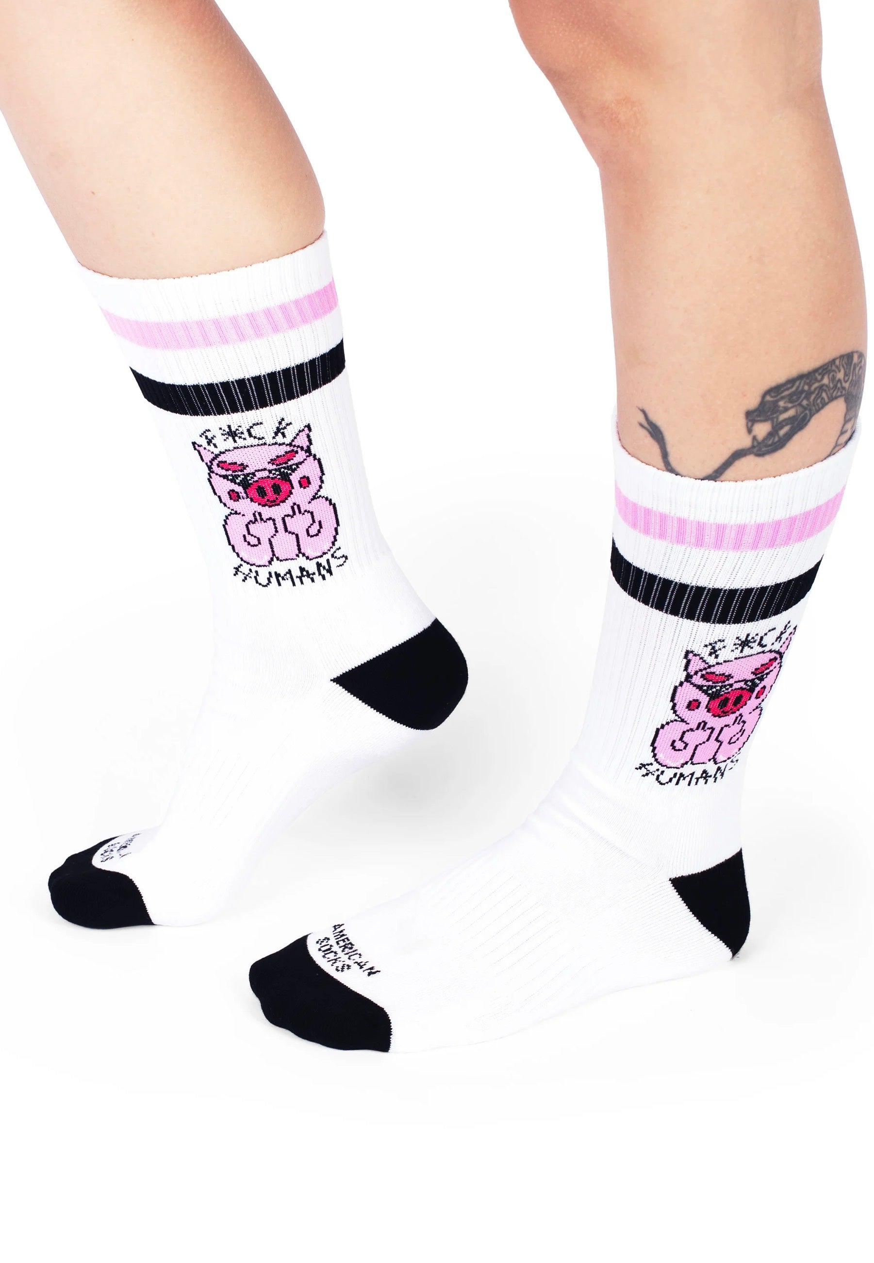 American Socks - F*ck Humans Mid High White - Socks | Neutral-Image