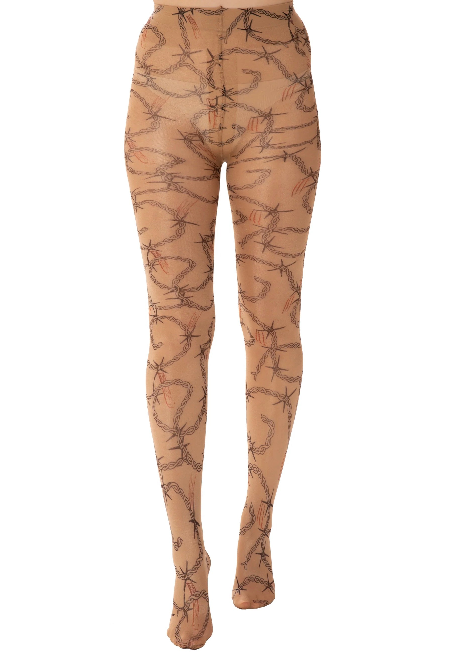 Pamela Mann - Barbed Wire Gothic Tattoo Printed - Tights | Women-Image