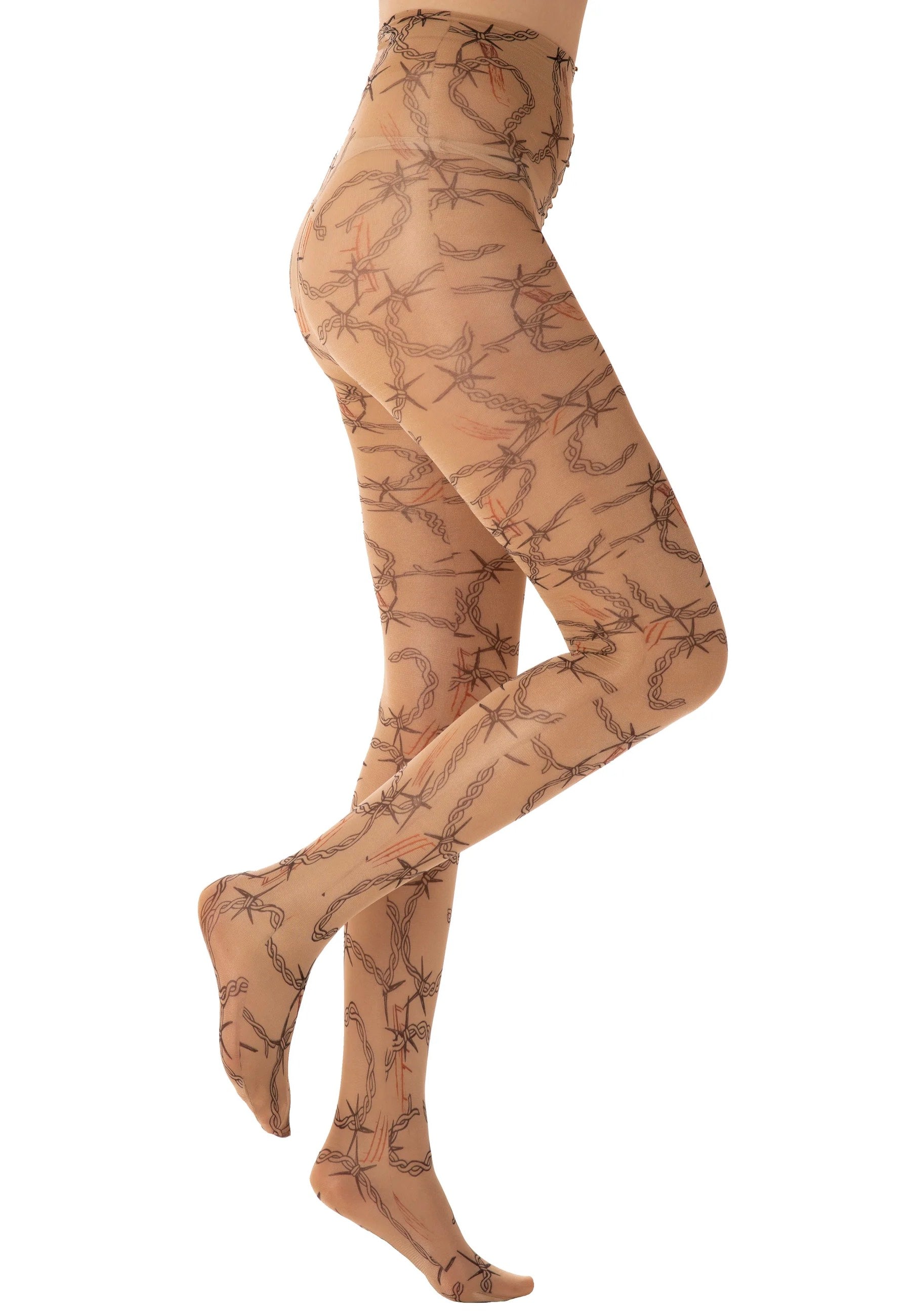 Pamela Mann - Barbed Wire Gothic Tattoo Printed - Tights | Women-Image