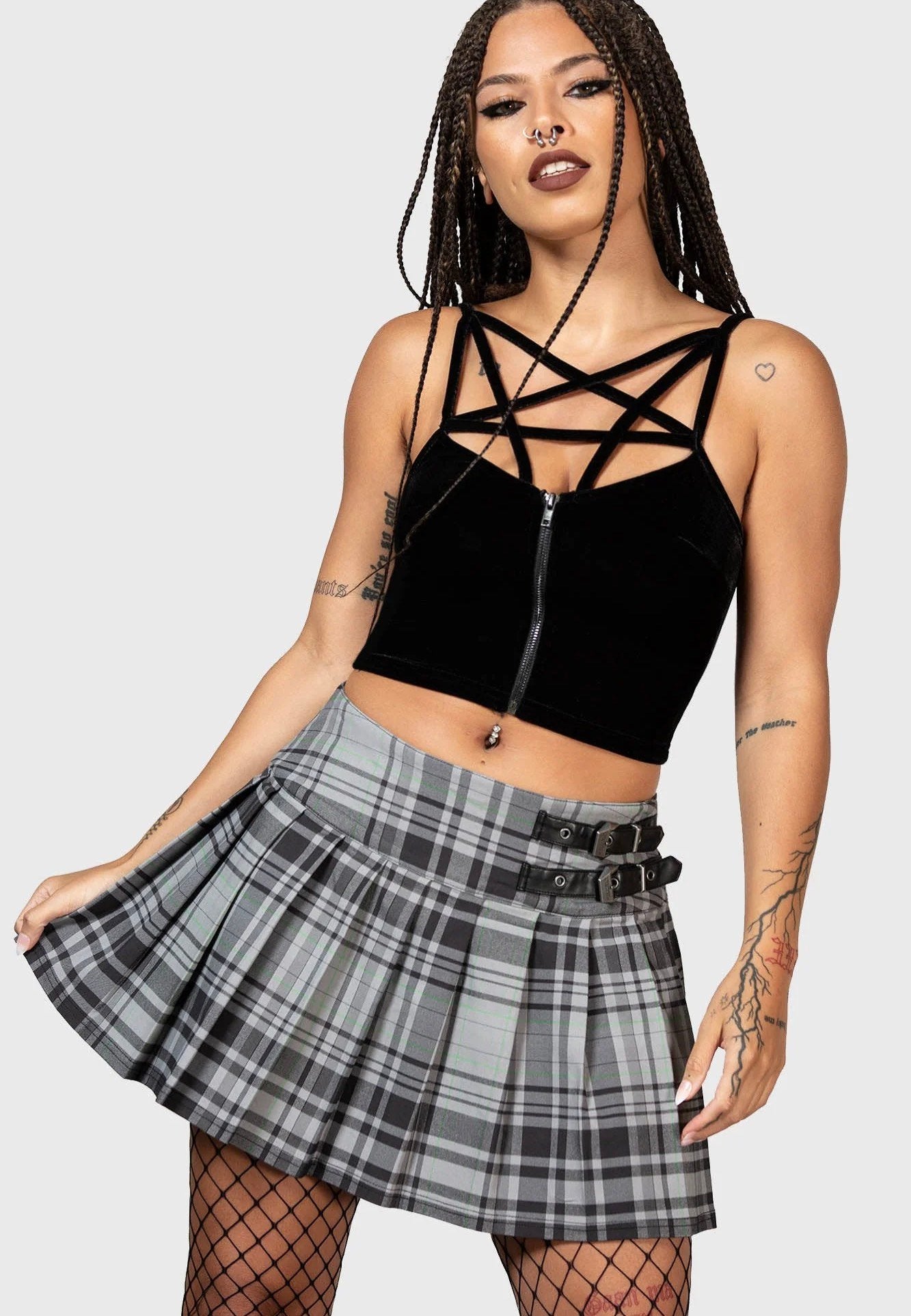 Killstar - Bat Girl Mini Grey Tartan - Skirt | Women-Image