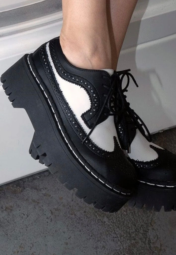 T.U.K. - Double Decker Brogue Lace Up Black/White - Girl Shoes | Women-Image