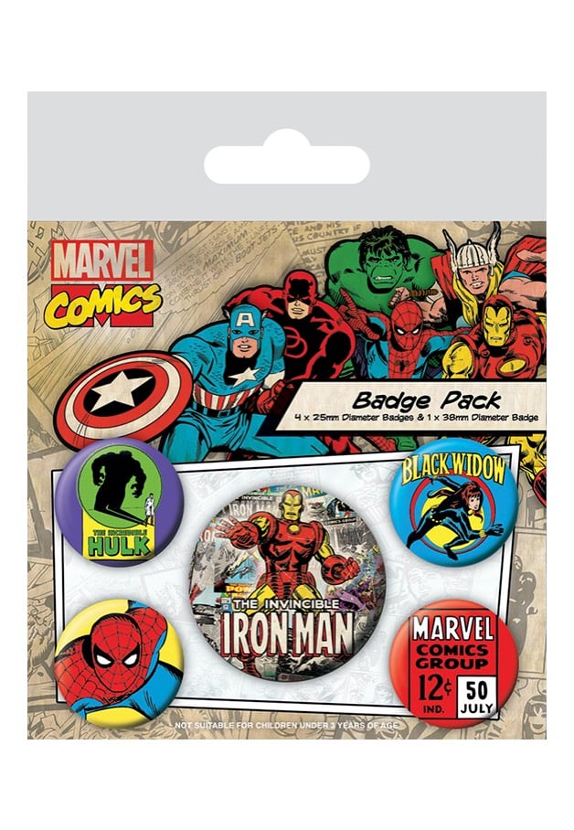 Marvel Comics - Retro Multicolored Pack Of 5 - Button Set | Neutral-Image