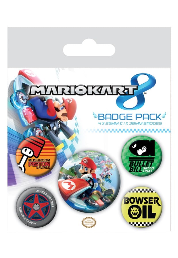 Super Mario - Mario Kart 8 Pack Of 5 - Button Set | Neutral-Image