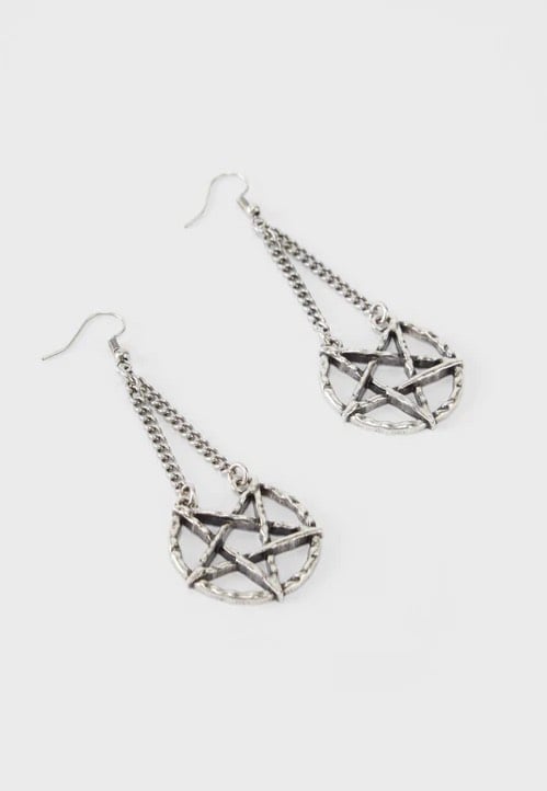 Killstar - Broken Seal Pentagram Charm Silver - Earrings | Neutral-Image