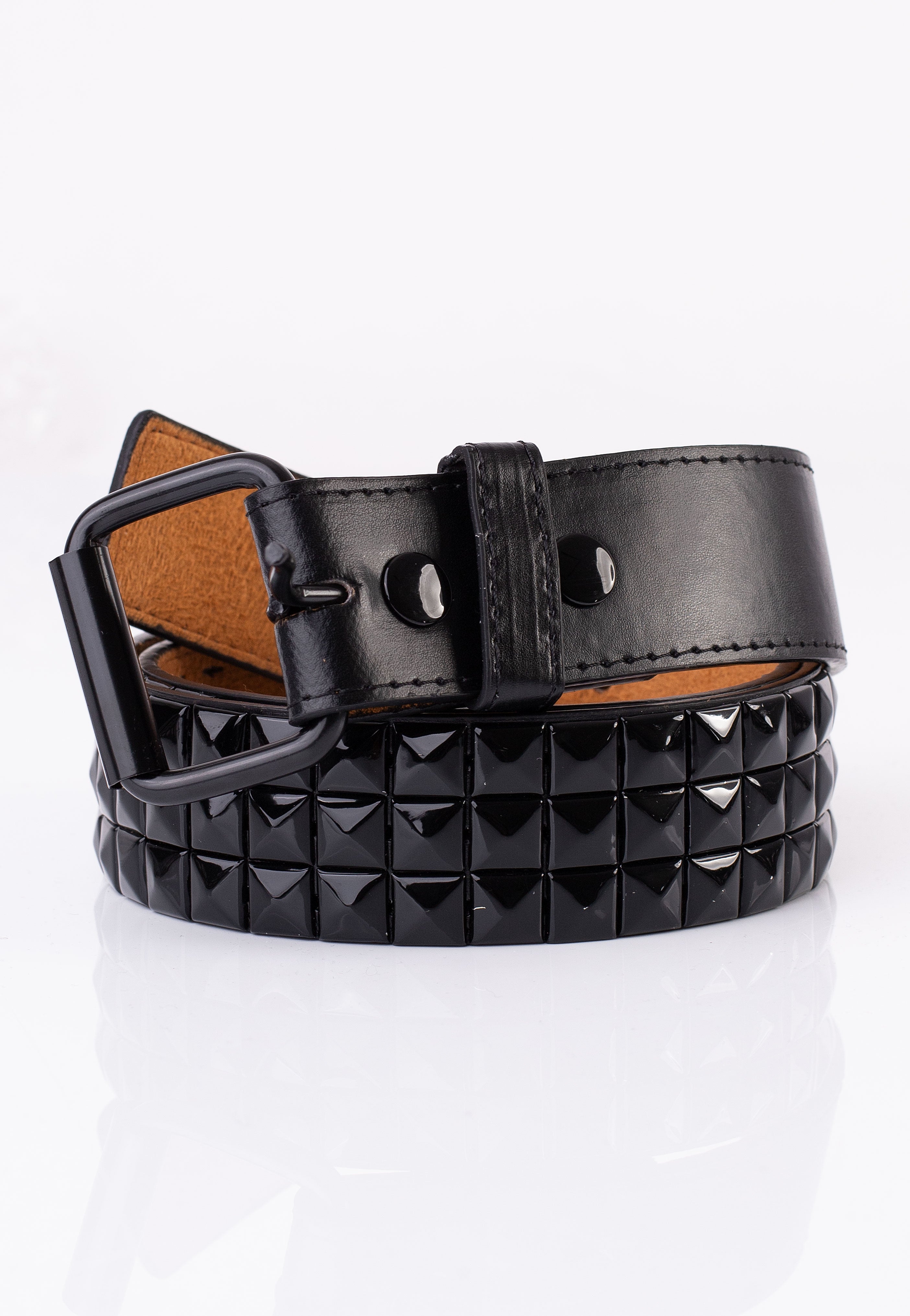 Bullet69 - 3 Row Black Pyramid Studded - Belt | Neutral-Image