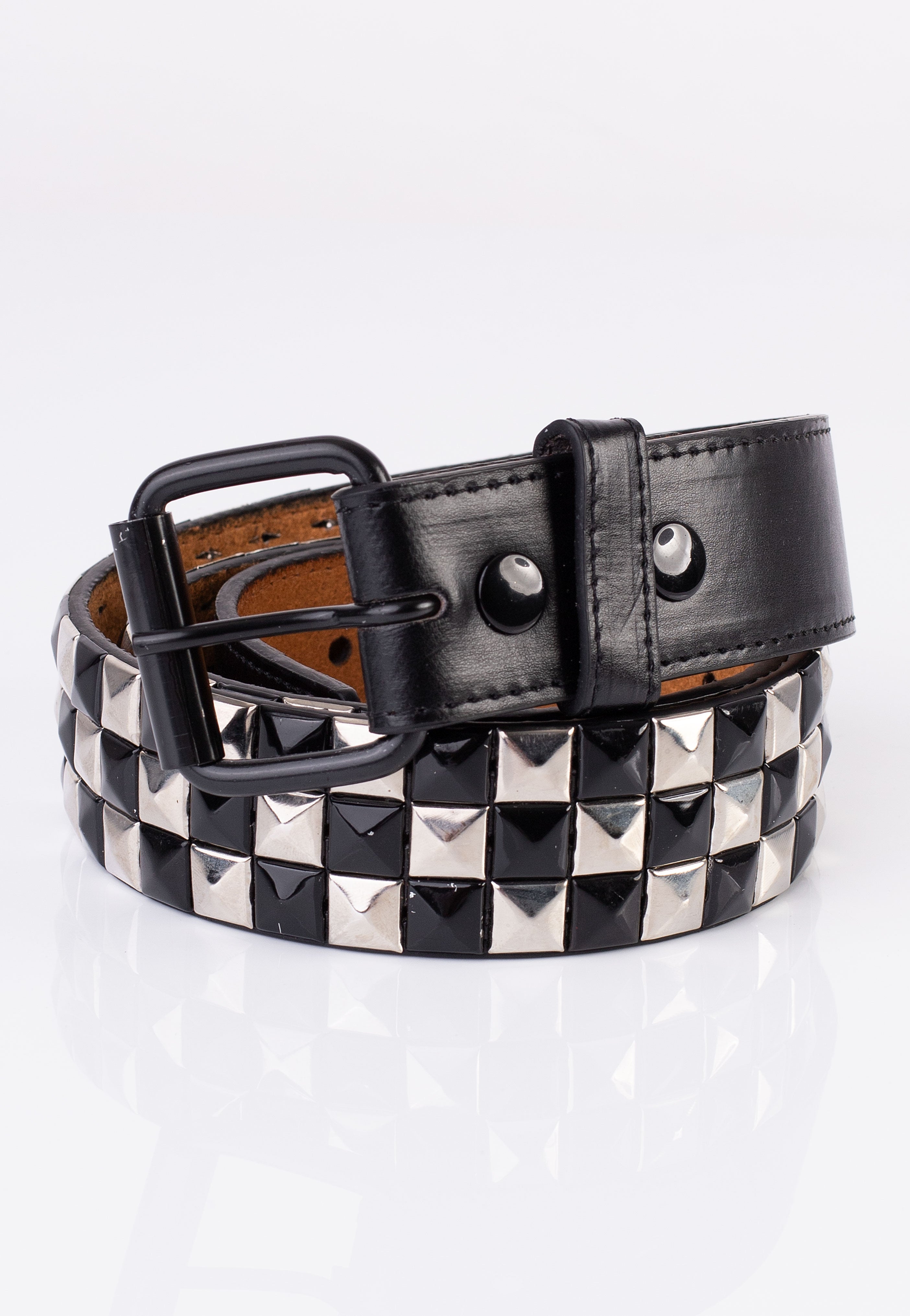 Bullet69 - 3 Row Silver/Black Check Pyramid Studded - Belt | Neutral-Image