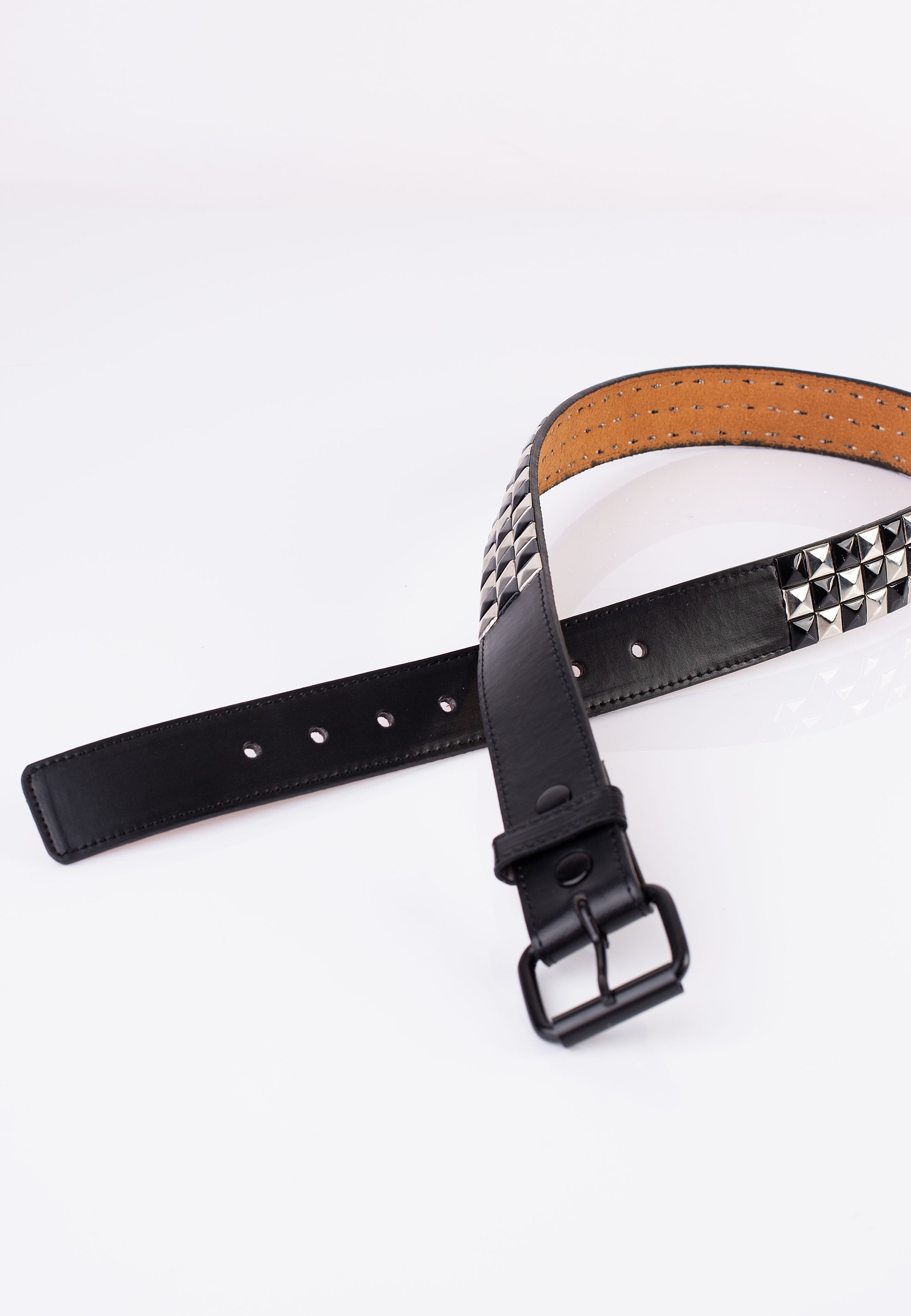 Bullet69 - 3 Row Silver/Black Check Pyramid Studded - Belt | Neutral-Image