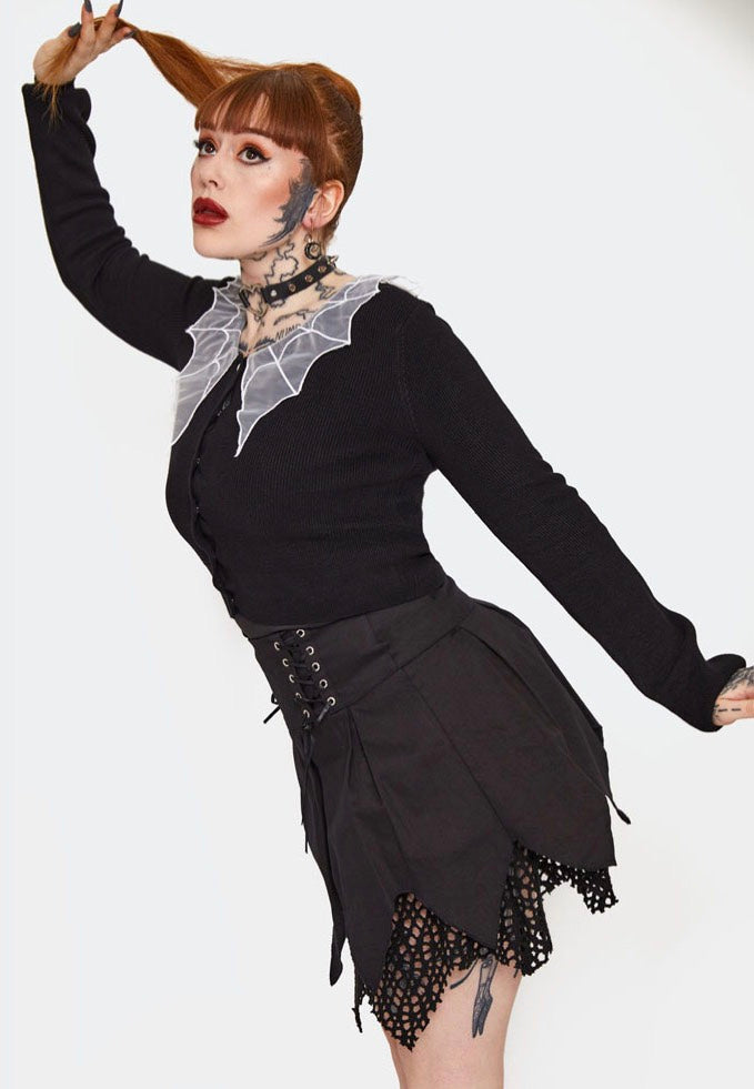 Jawbreaker - Spider Web Collar Cropped Black - Cardigan | Women-Image