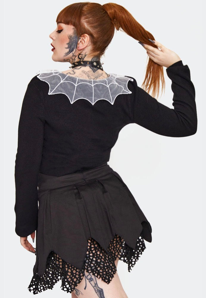 Jawbreaker - Spider Web Collar Cropped Black - Cardigan | Women-Image