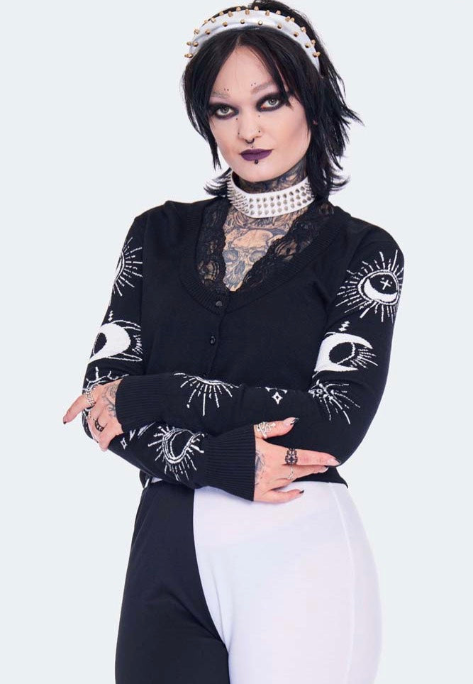 Jawbreaker - Moon Embroidered Lace Trim Black - Cardigan | Women-Image