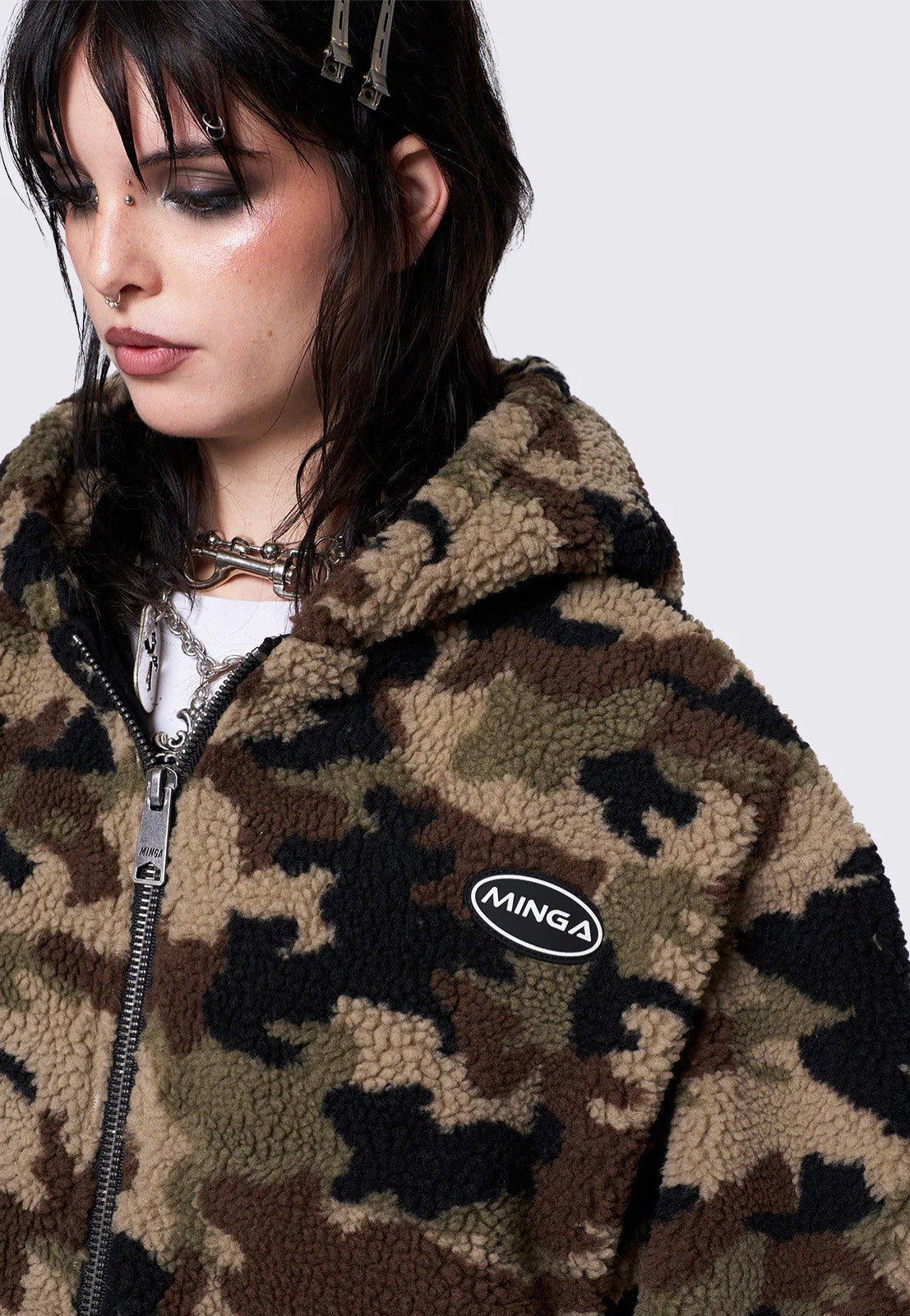 Minga London - Camo Fleece Zip Up Hooded - Jacket | Women-Image