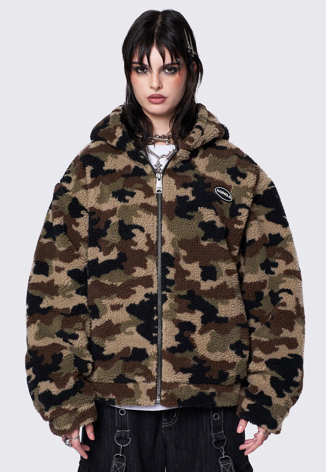 Minga London - Camo Fleece Zip Up Hooded - Jacket | Women-Image