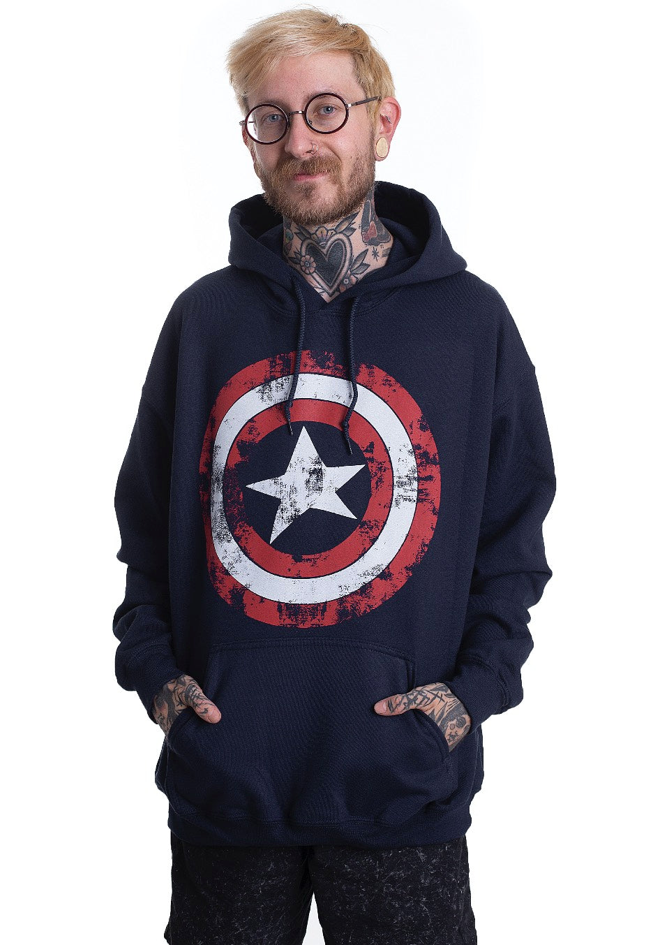 Captain America - Distressed Shield Blue - Hoodie | Men-Image