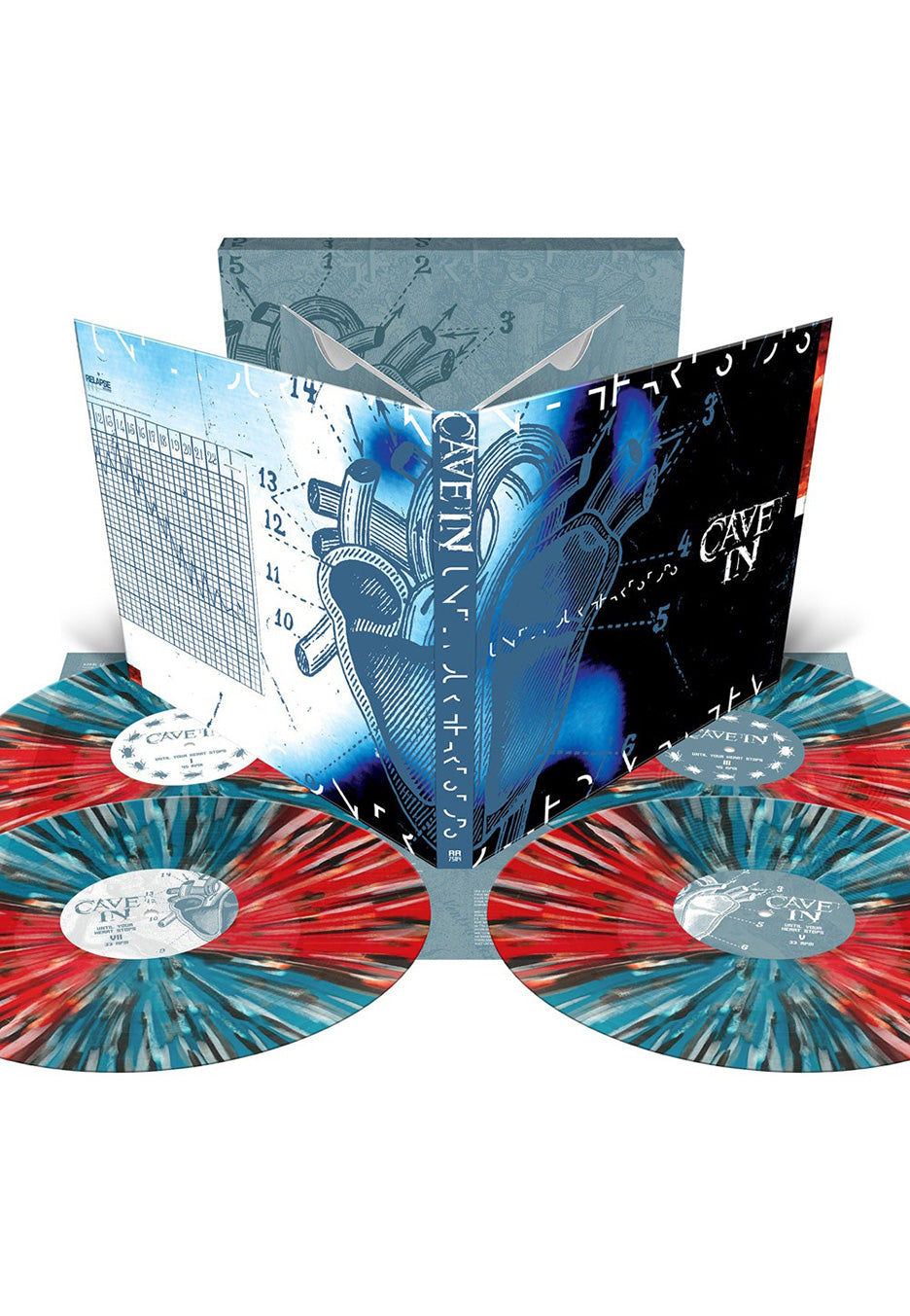 Cave In - Until Your Heart Stops Black/White/Blue Tri Color Merge w/ White/Red/Aqua Blue - Splattered 4 Vinyl | Neutral-Image