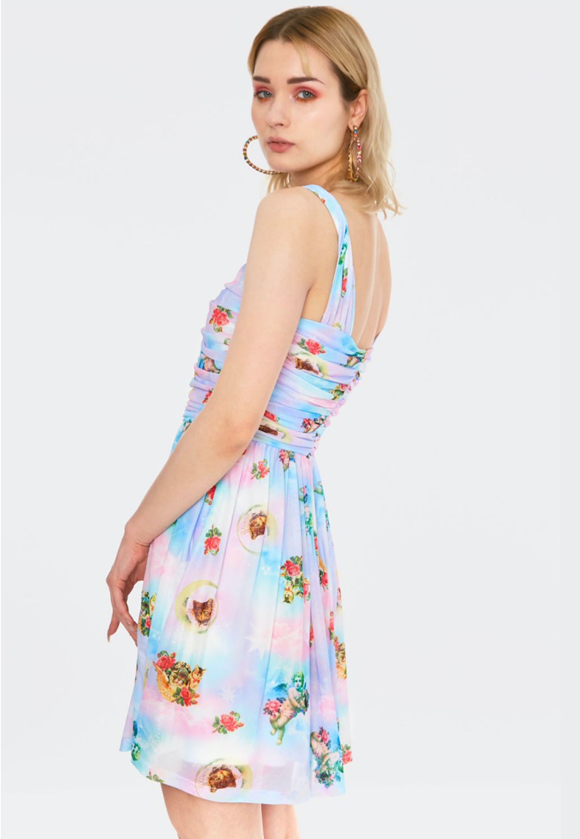 Jawbreaker - Cherub Cat Print Chiffon Skater Multicoloured - Dress | Women-Image