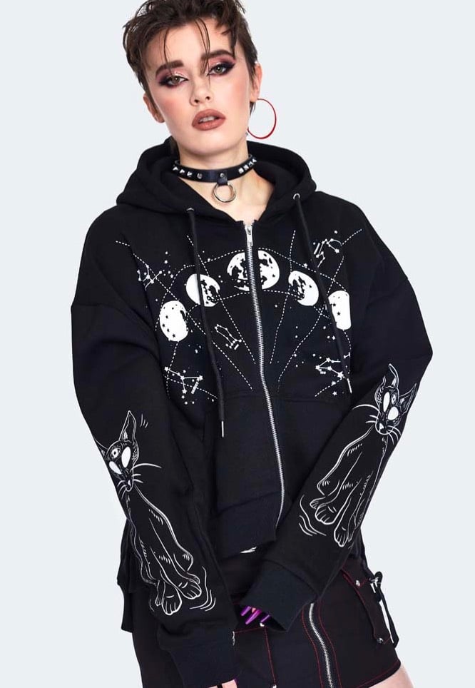 Jawbreaker - Cosmic Cat Print Black - Zipper | Women-Image