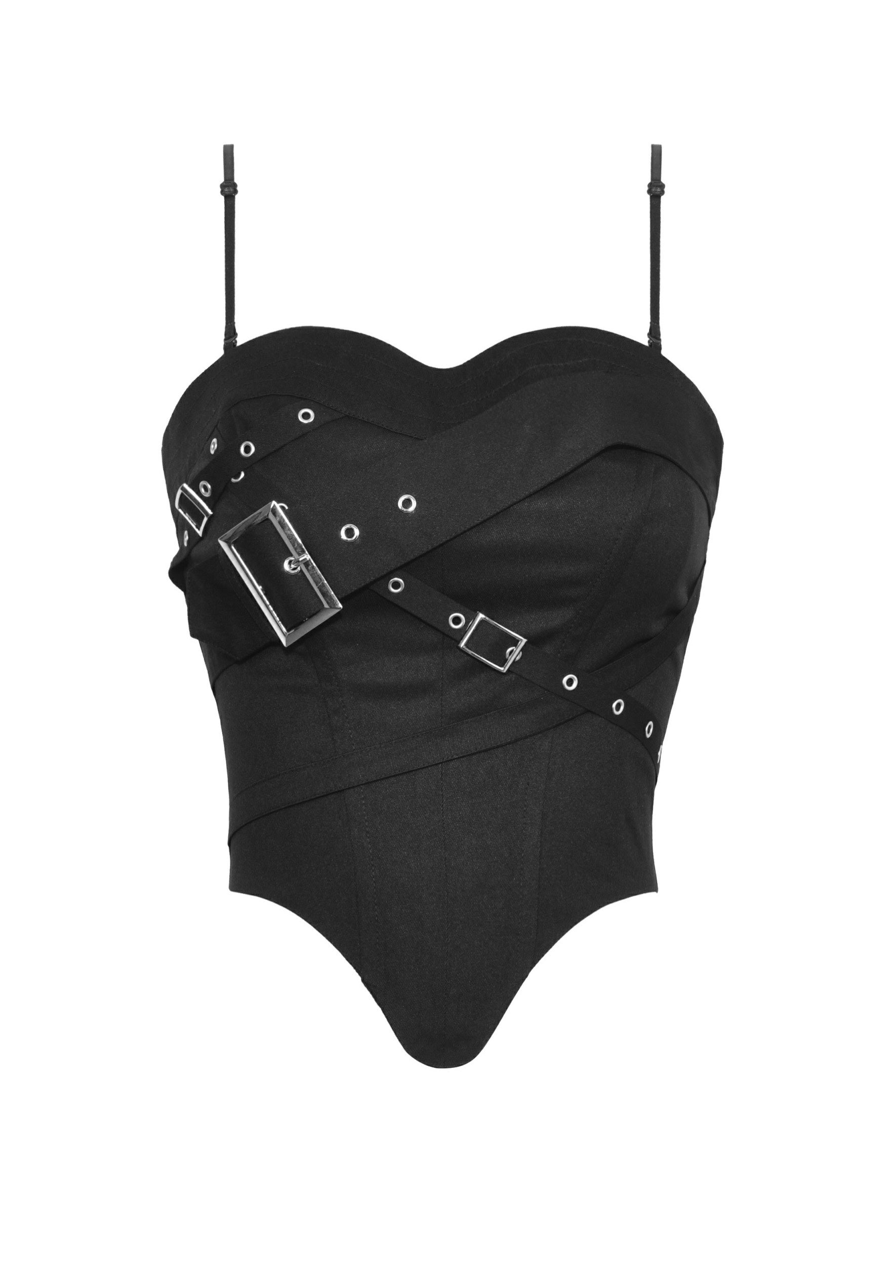 Dark In Love - Punk Metal Crop Corset Black - Top | Women-Image