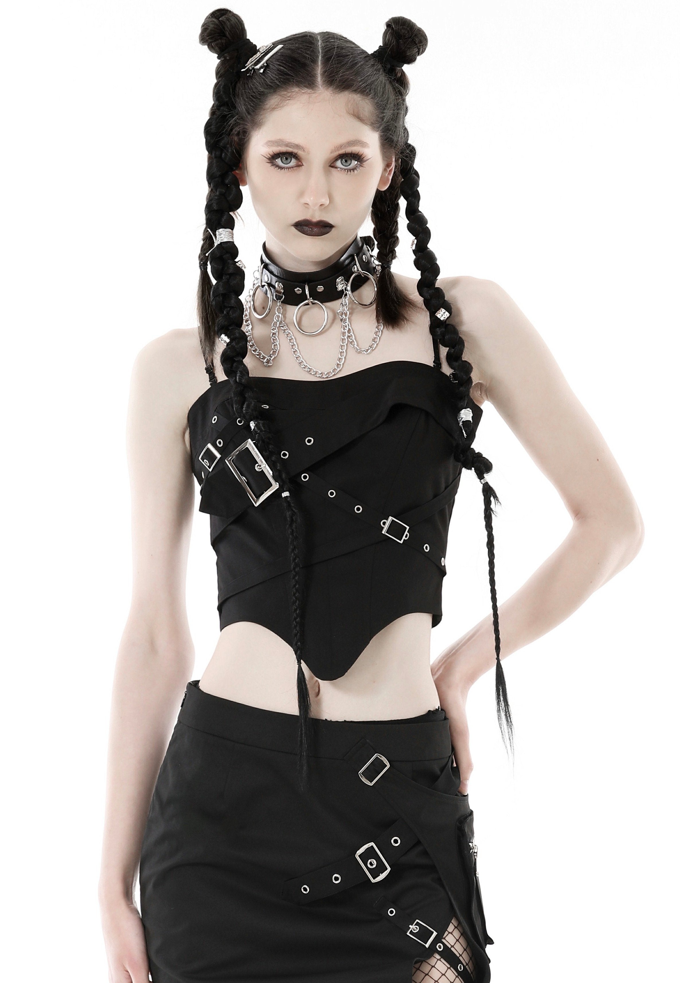 Dark In Love - Punk Metal Crop Corset Black - Top | Women-Image