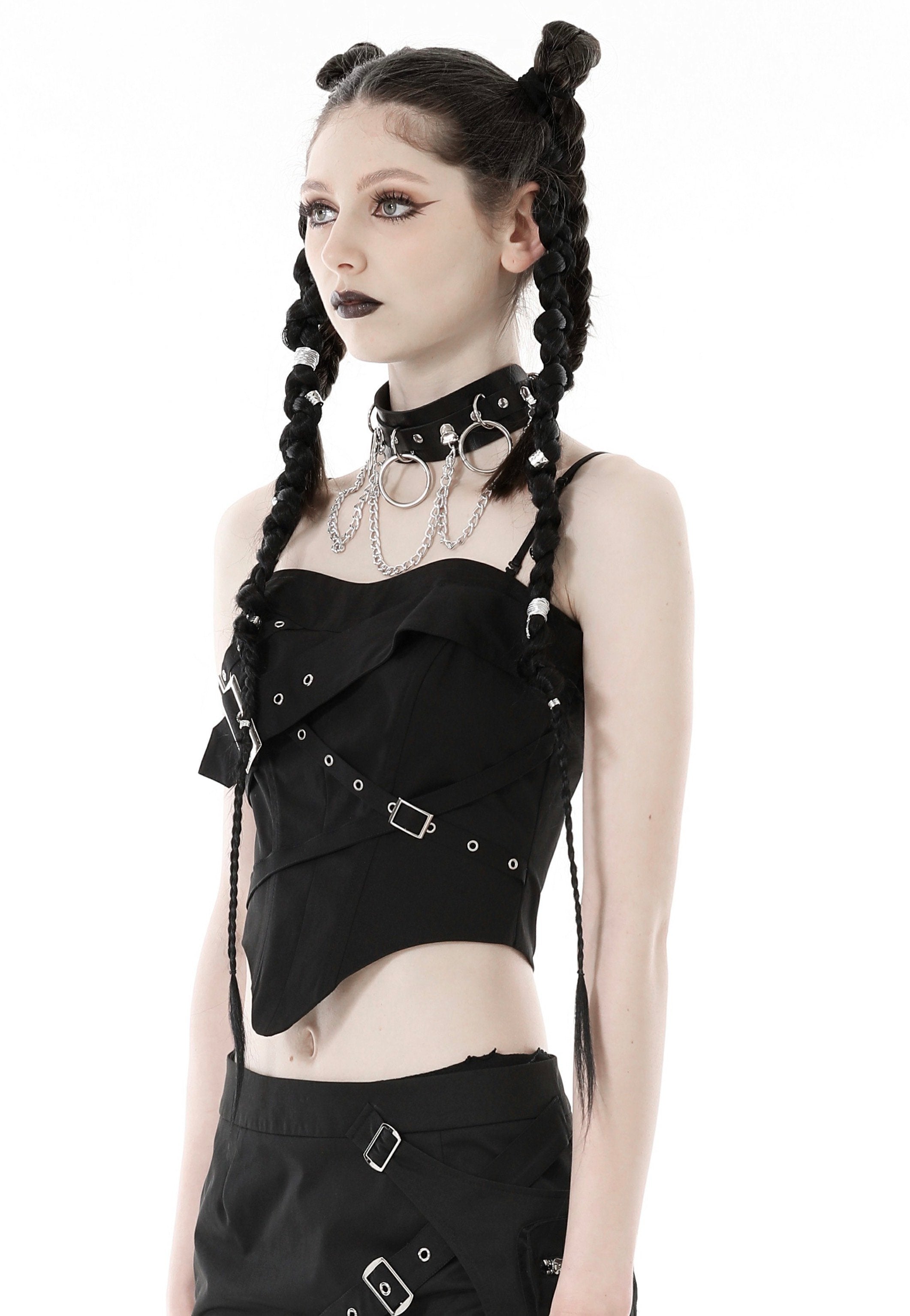 Dark In Love - Punk Metal Crop Corset Black - Top | Women-Image