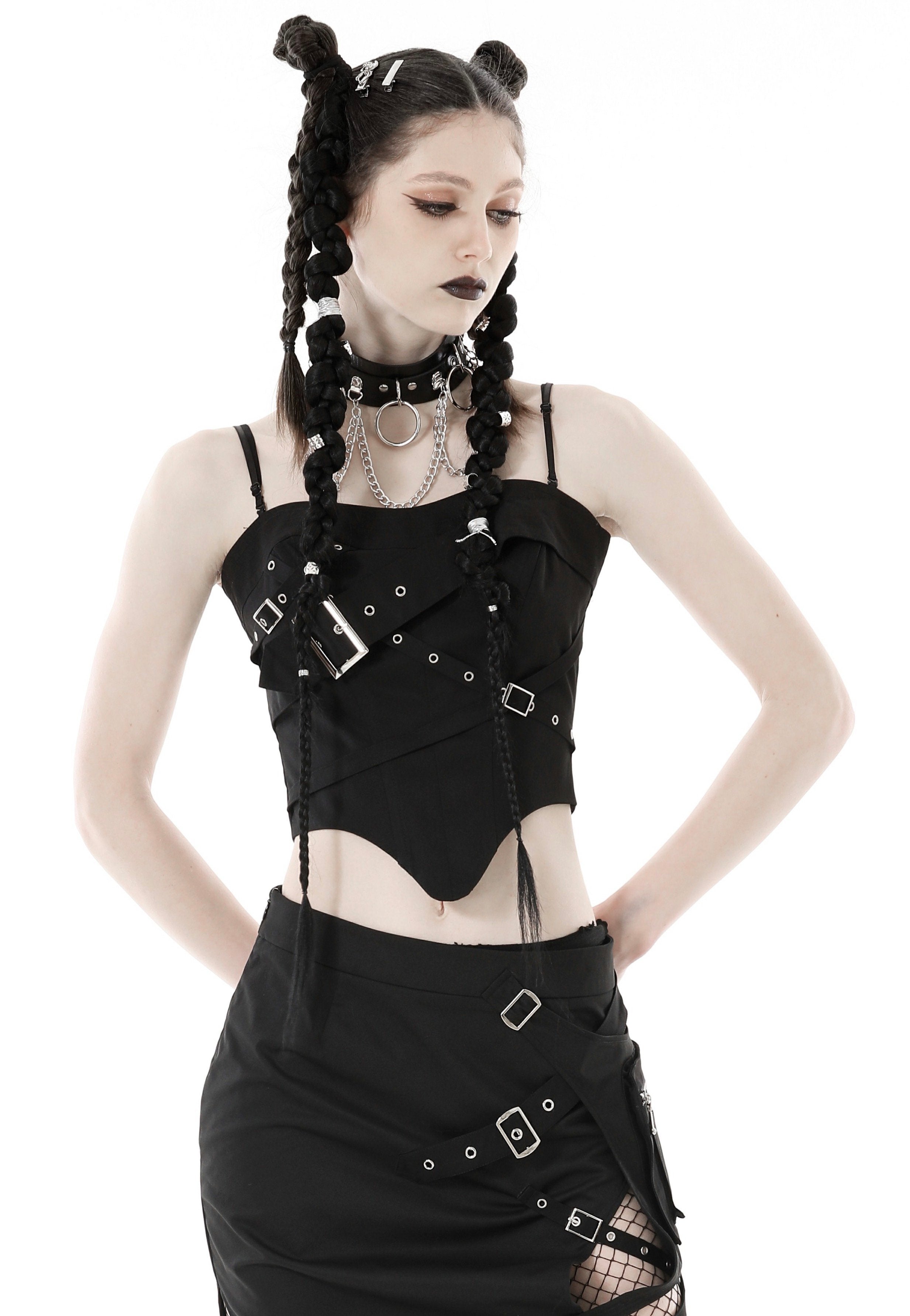 Dark In Love - Punk Metal Crop Corset Black - Top | Women-Image