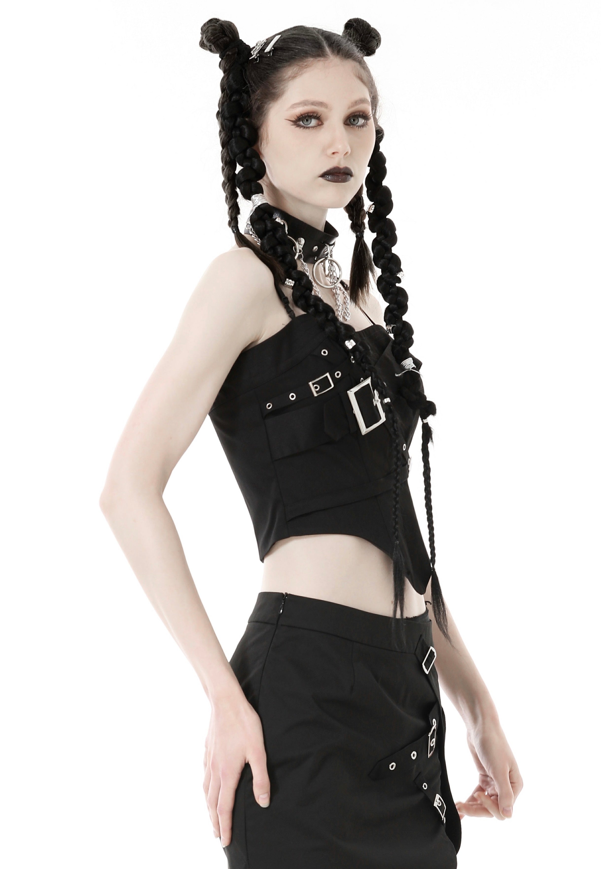 Dark In Love - Punk Metal Crop Corset Black - Top | Women-Image