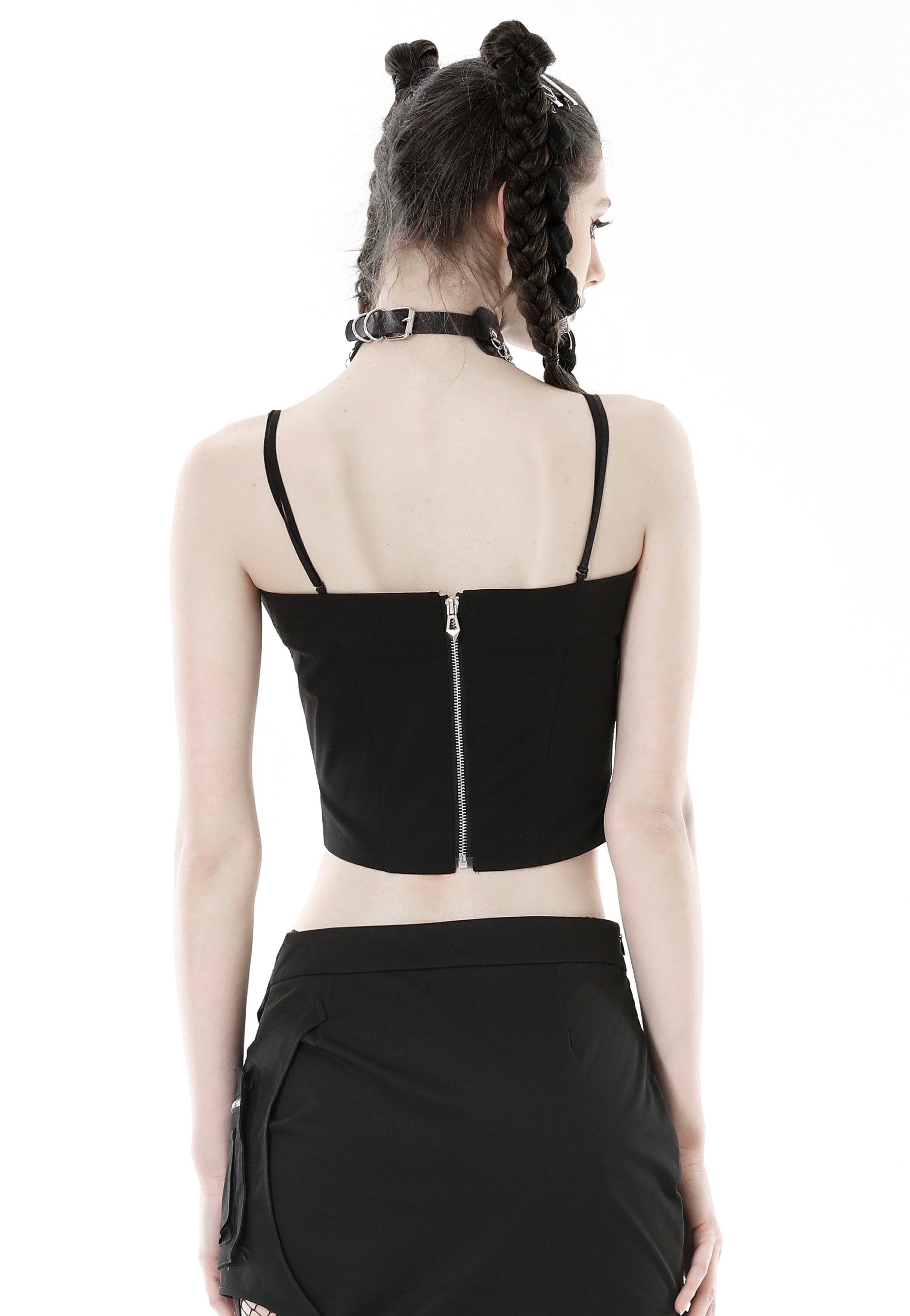 Dark In Love - Punk Metal Crop Corset Black - Top | Women-Image