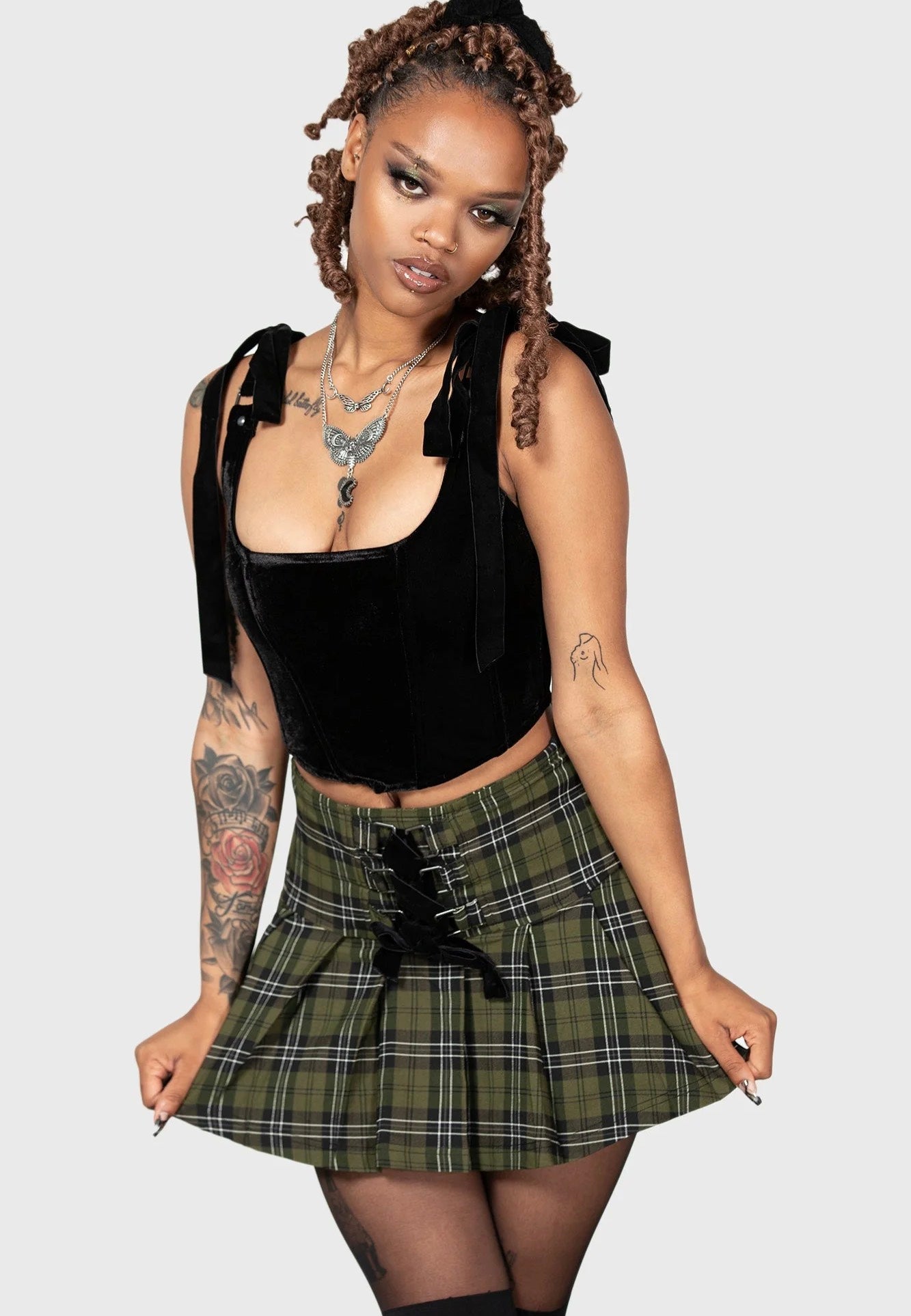 Killstar - Dark Canopy Pleated Green - Skirt | Women-Image