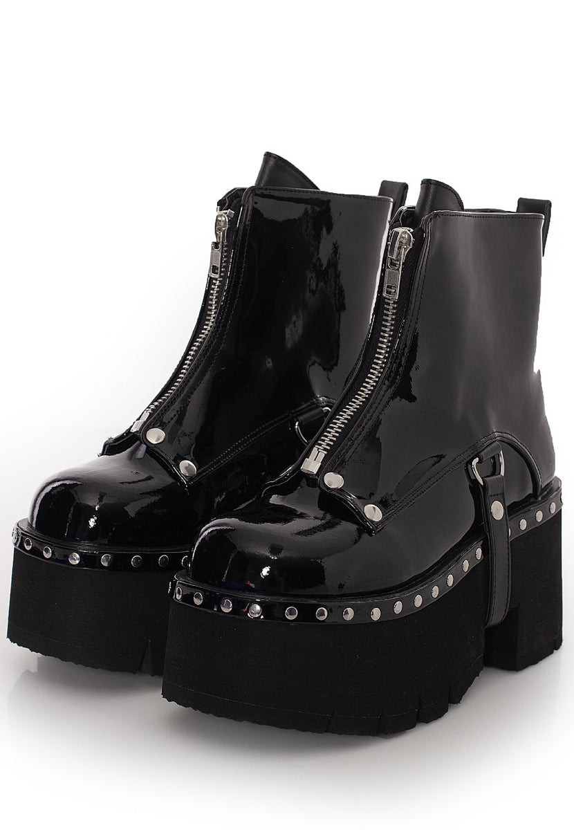 DemoniaCult - Ashes 100 Metal Front Zip Patent Vegan Leather - Girl Sh