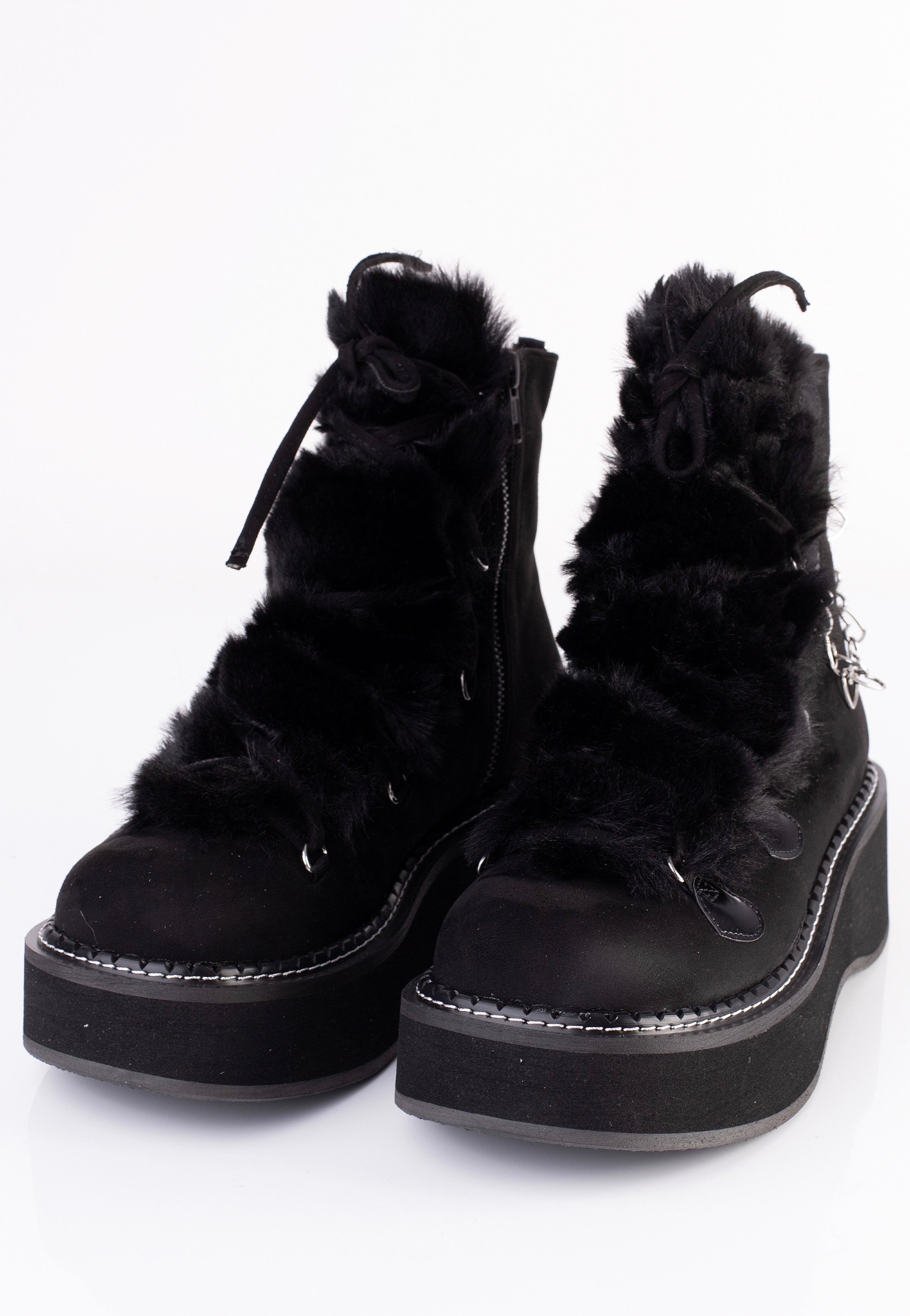 DemoniaCult Emily 55 Black Vegan Suede Faux Fur Girl Schuhe