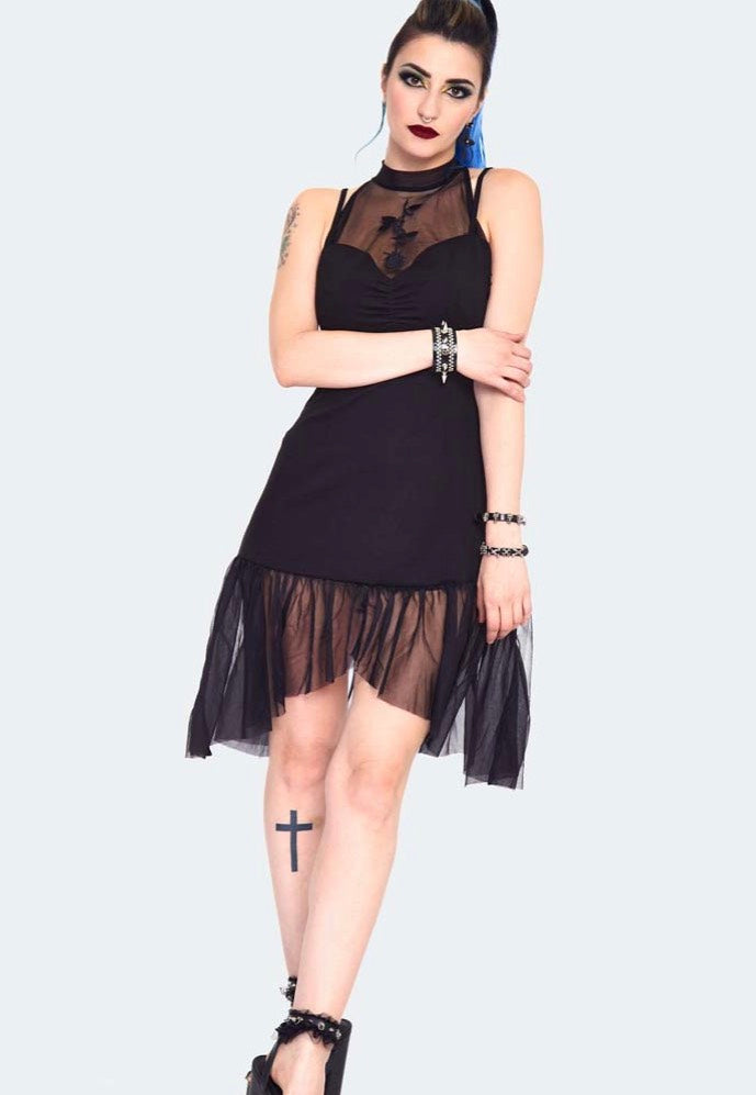 Jawbreaker - Rose Embroidered Mesh Panel Black - Dress | Women-Image