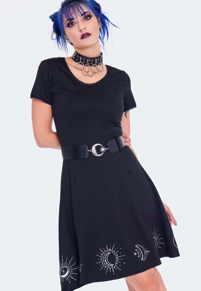 Jawbreaker - Moon Embroidered Flare Black - Dress | Women-Image