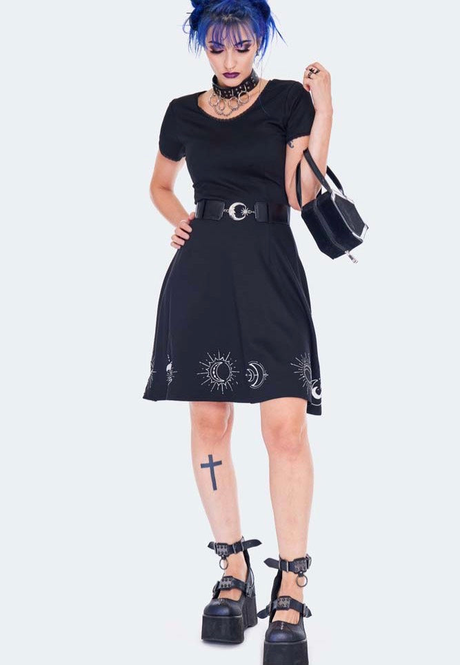 Jawbreaker - Moon Embroidered Flare Black - Dress | Women-Image