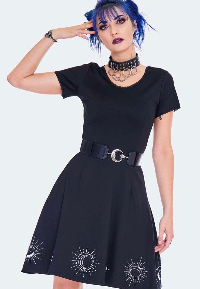 Jawbreaker - Moon Embroidered Flare Black - Dress | Women-Image