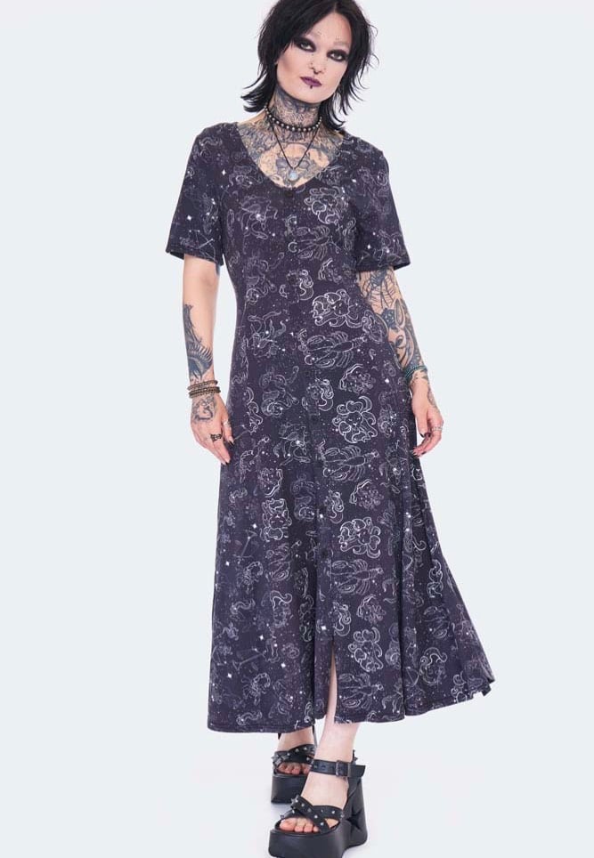 Jawbreaker - Zodiac Constellation Midi Black - Dress | Women-Image