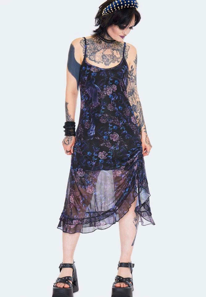 Jawbreaker - Midi Night Crow Printed Mesh Black - Dress | Women-Image