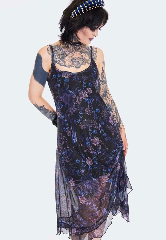 Jawbreaker - Midi Night Crow Printed Mesh Black - Dress | Women-Image