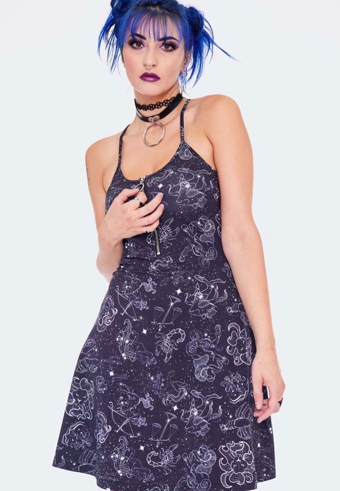 Jawbreaker - Mini Cami Zodiac Constellation Printed Black - Dress | Women-Image