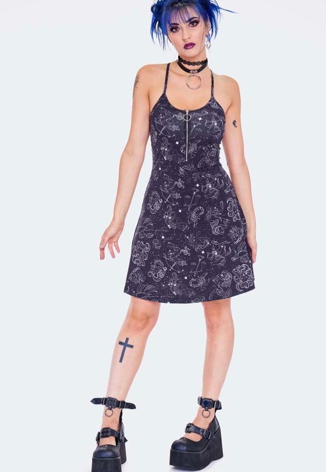Jawbreaker - Mini Cami Zodiac Constellation Printed Black - Dress | Women-Image
