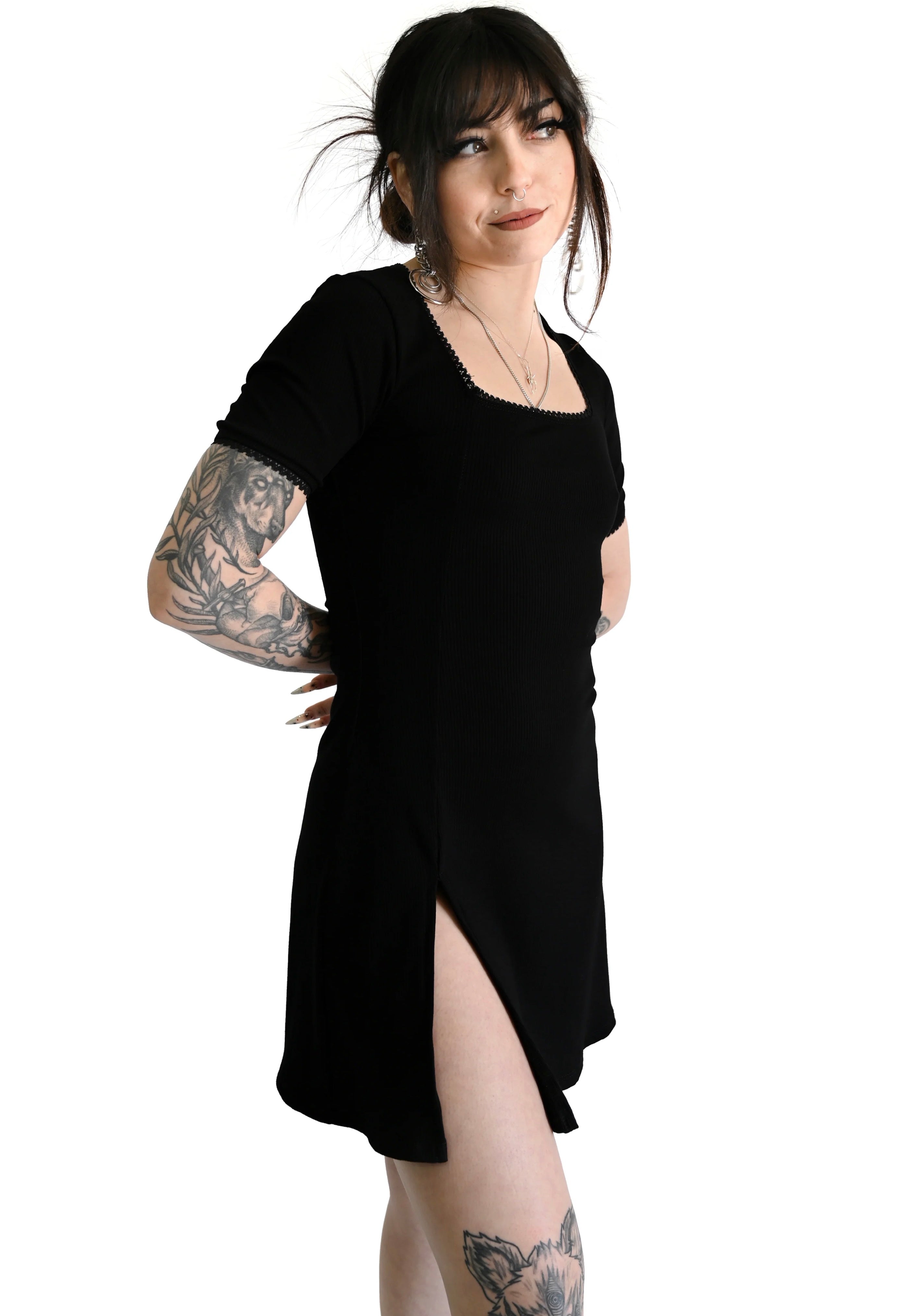 Foxblood - Natalie Ribbed Mini Black - Dress | Women-Image