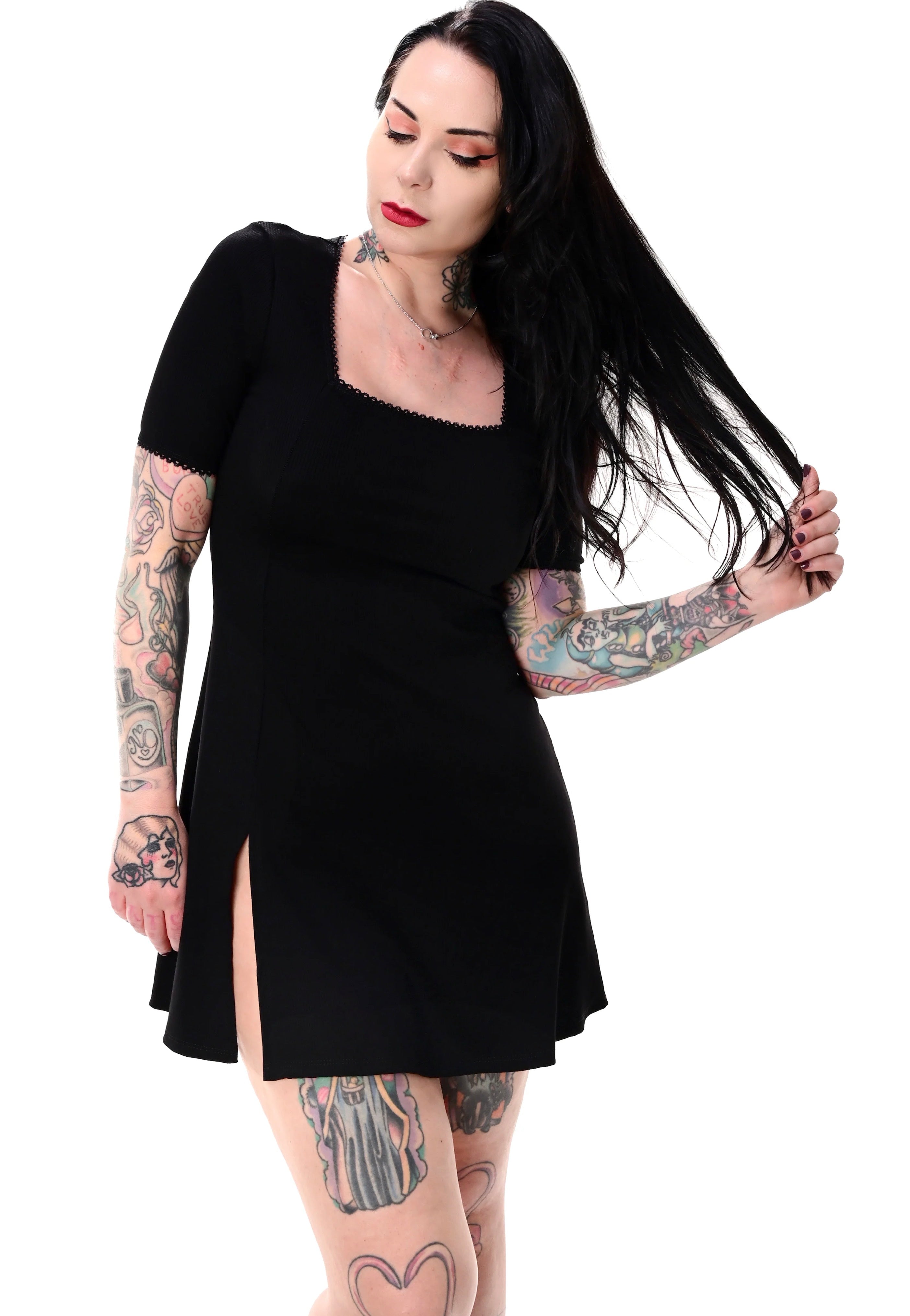 Foxblood - Natalie Ribbed Mini Black - Dress | Women-Image